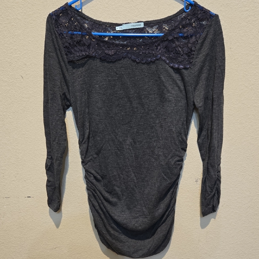 Maurices Gray Ruched 3/4 Sleeve Blouse